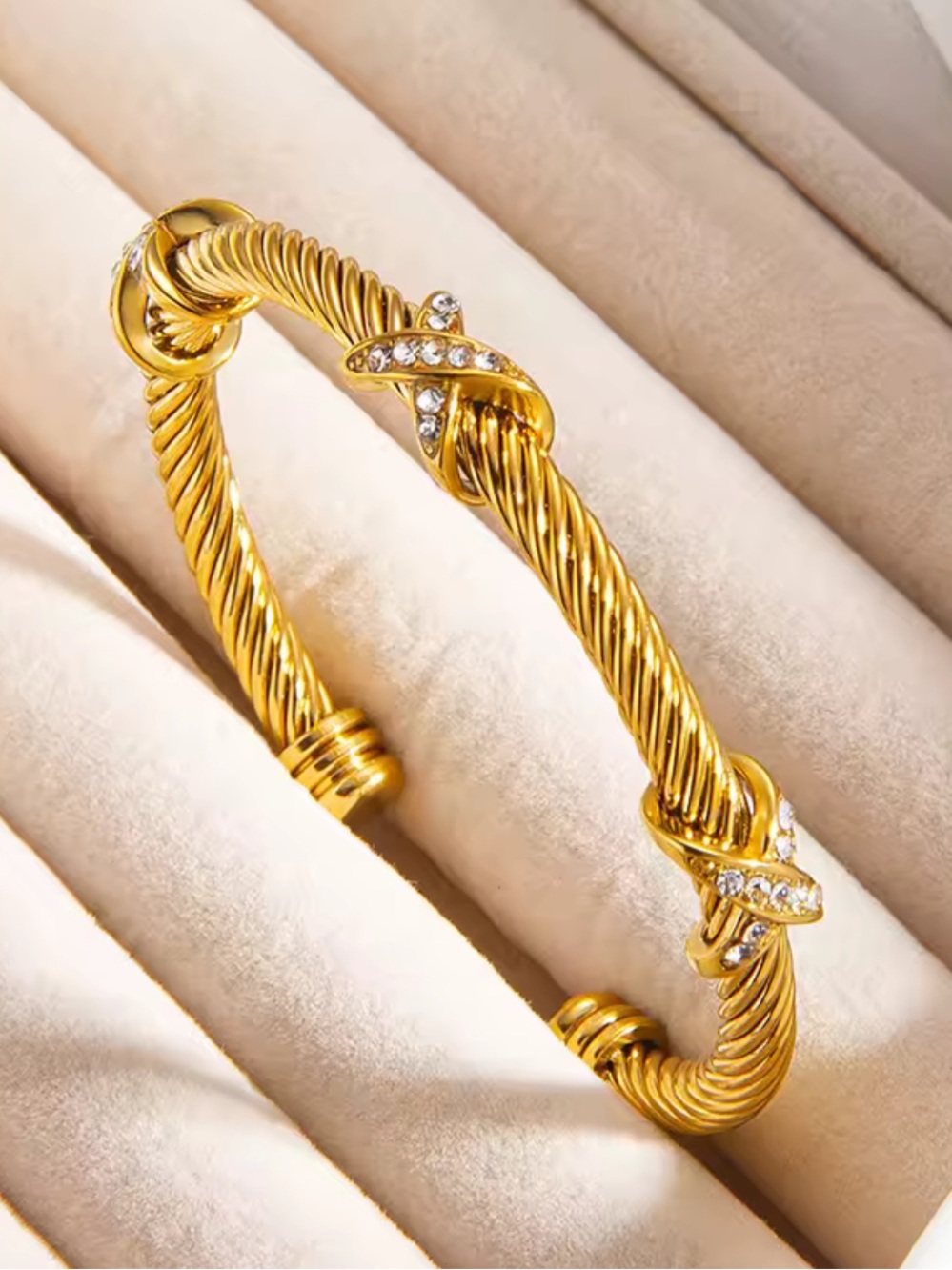 Classic Gold Twisted Cable Crystal Accent Cuff Bracelet